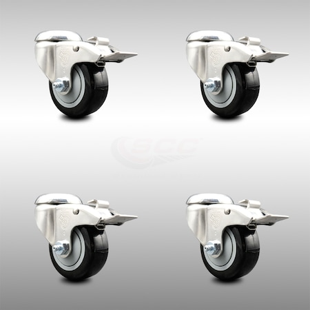 Service Caster 3 Inch 316SS Black Polyurethane Swivel Bolt Hole Caster Set with Lock Brake SCC SCC-SS316BHTTL20S314-PPUB-BLK-4